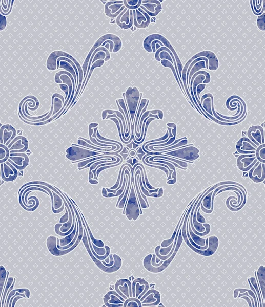 Patrón Sin Costura Vectorial Con Elementos Decorativos Acuarela Azul Sobre — Archivo Imágenes Vectoriales