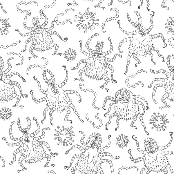 Patrón Sin Costura Vectorial Garrapata Dibujos Animados Bacilo Borrelia Virus — Vector de stock