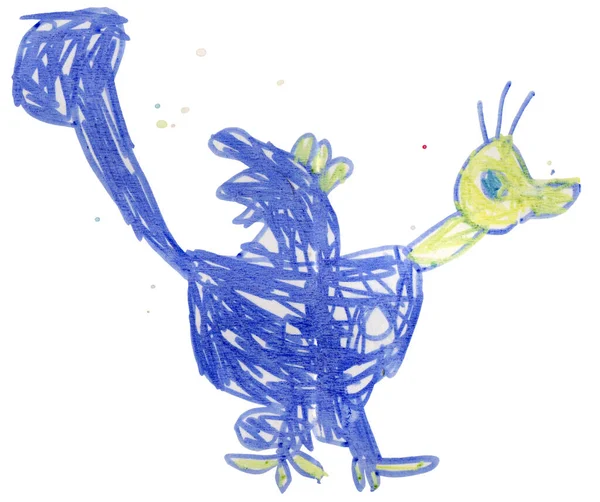 Pióro Filcowe Rysunek Bajkowego Mikroraptora Dinozaurów Izolowany Białym Tle Ilustracja — Zdjęcie stockowe