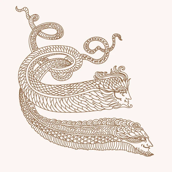Dibujo Contorno Marrón Vectorial Los Hombres Fantasía Bajo Agua Serpiente — Archivo Imágenes Vectoriales