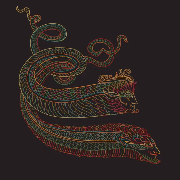 Dibujo Contorno Color Adornado Vectorial Los Hombres Fantasía Serpiente Submarina — Archivo Imágenes Vectoriales