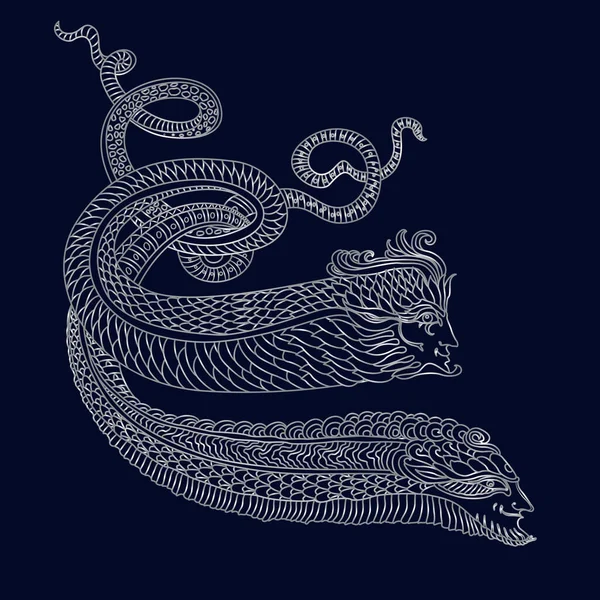 Dibujo Vectorial Contorno Plateado Fantasía Bajo Agua Los Hombres Serpiente — Archivo Imágenes Vectoriales