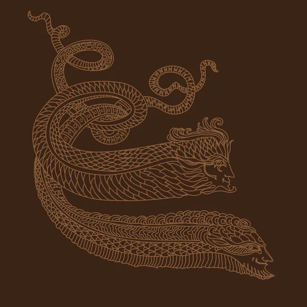 Векторний Бронзовий Контур Малюнок Фентезі Підводних Змій Чоловіків Чорному Тлі — стоковий вектор