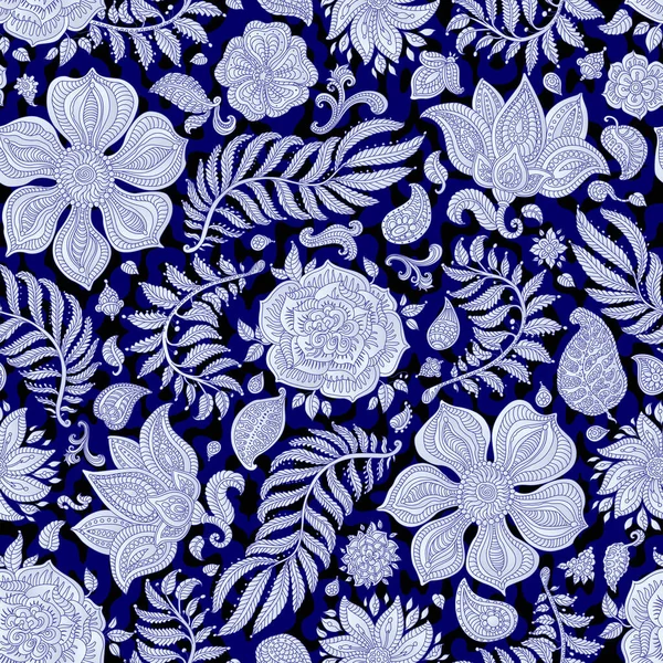 꽃무늬가 페일리 환상의 나뭇잎 인디고 배경에 장식물 Textile Bohemian Print — 스톡 사진