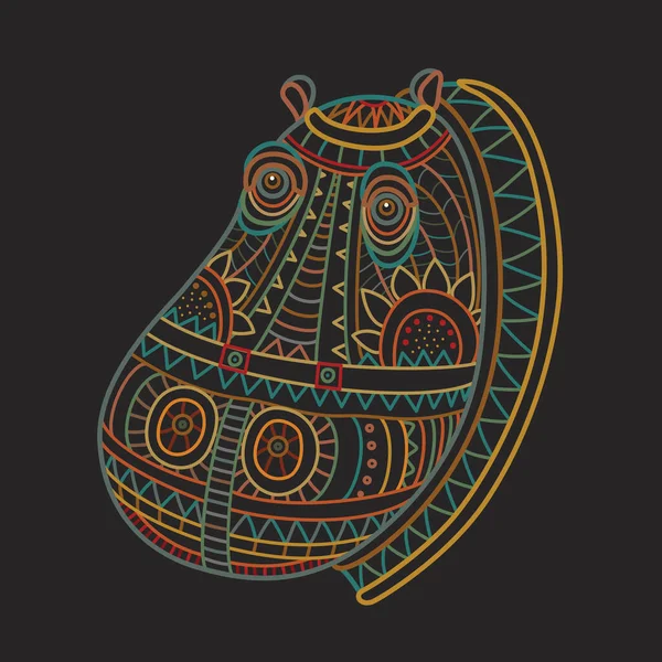 Fantasía Vectorial Adornada Cabeza Hipopótamo Africano Boceto Garabato Dibujado Mano — Archivo Imágenes Vectoriales