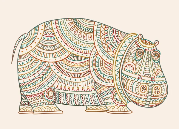 Fantaisie Décorative Vectorielle Ornée Hippopotame Africain Croquis Gribouillé Coloré Main — Image vectorielle