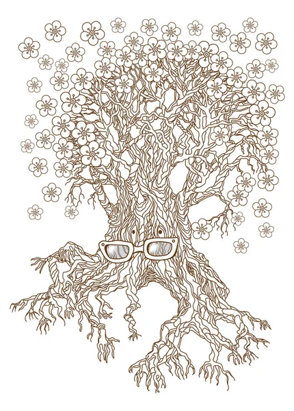 Humor Vector Dibujado Mano Ilustración Fantasía Vieja Floración Árbol Abuela — Archivo Imágenes Vectoriales