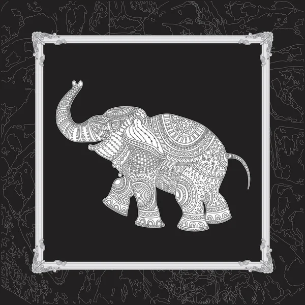 Vector Illustration White Elephant Silhouette Grey Ethnic Tribal Ornament Decorative — Stock Vector