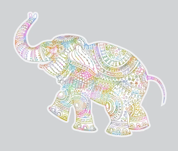 Vector Illustration Pink Yellow Blue Watercolor Painted Elephant Silhouette White — Stock Vector