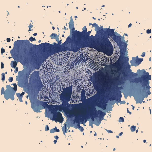 Ilustração Vetorial Silhueta Elefante Desenhada Mão Bege Com Ornamentos Tribais —  Vetores de Stock