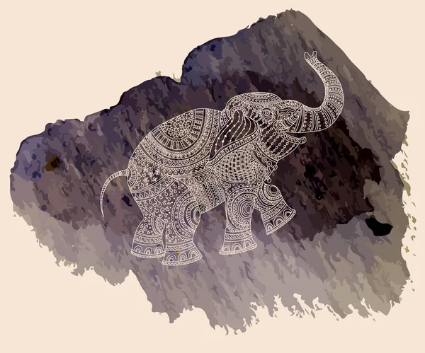 Ilustración Vectorial Silueta Elefante Dibujado Mano Beige Con Ornamentos Tribales — Vector de stock