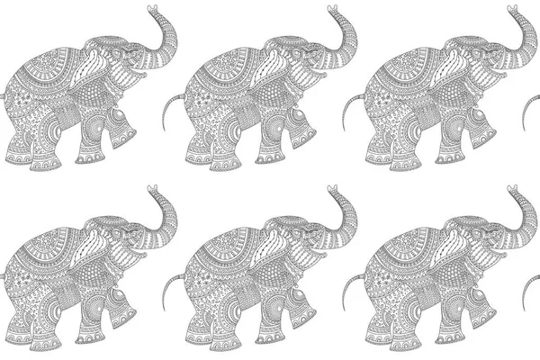 Vector Seamless Pattern White Elephant Silhouette Grey Ethnic Tribal Ornament — Stock Vector