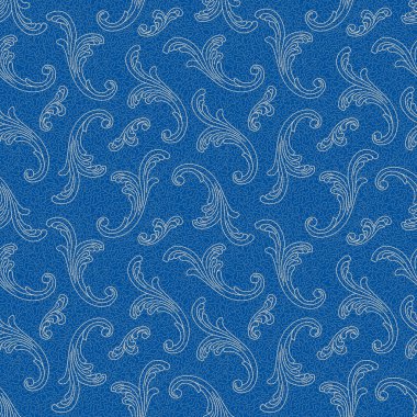 Koyu mavi benekli arka planda bej çiçekli girdapların vektörsüz deseni.