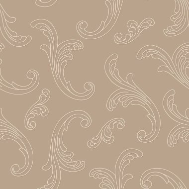 Bej rengi çiçekli girdapların bej arkaplandaki vektörsüz deseni.