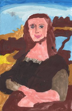 El çizimi guaj resmi, güzel bir arka planda antik bir elbise giymiş bir kadının portresi.