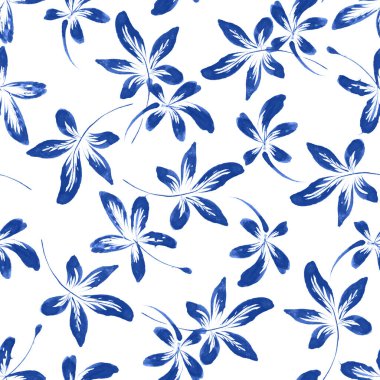 El çizimi mavi kestane ağacı yapraklarının beyaz arka planda izole edilmiş desenleri var.