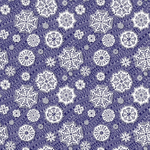 Naadloos Patroon Van Gestileerd Gesneden Papier Sneeuwvlokken Een Donkerblauwe Achtergrond — Stockfoto