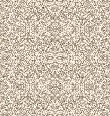 Kahverengi ve bej el süslemelerinden, çizgilerinden ve fantezi çiçeklerinden vektörsüz desen