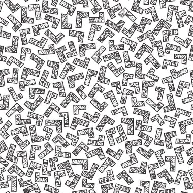 Etnik süslemelerle geometrik şekillerden kusursuz bir model. Memphis tarzında modaya uygun siyah beyaz baskı 80 'ler-90' lar