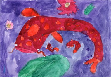 Peri masalı sazan balığının suluboya çizimi.