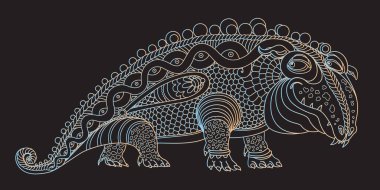 El çizimi peri masalı süslemeli ejderha, gümüş çizgili karalama siyah arka planda