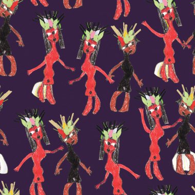 Çelenk içinde dans eden genç erkek ve kadınların kusursuz bir örneği. Koyu mor bir arkaplanda el çizimi yağlı boya.