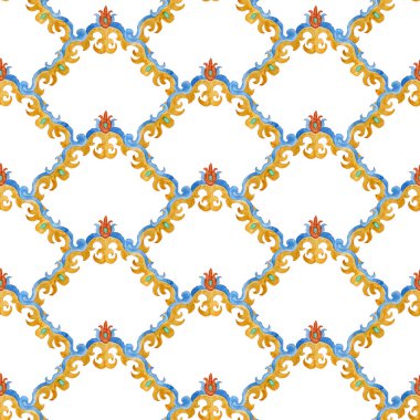 Beyaz bir arka planda, kusursuz bir el çizimi suluboya çiçek süsleri.