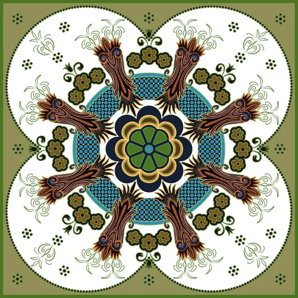 Dekoratif çiçek ve girdapların eşarp deseni