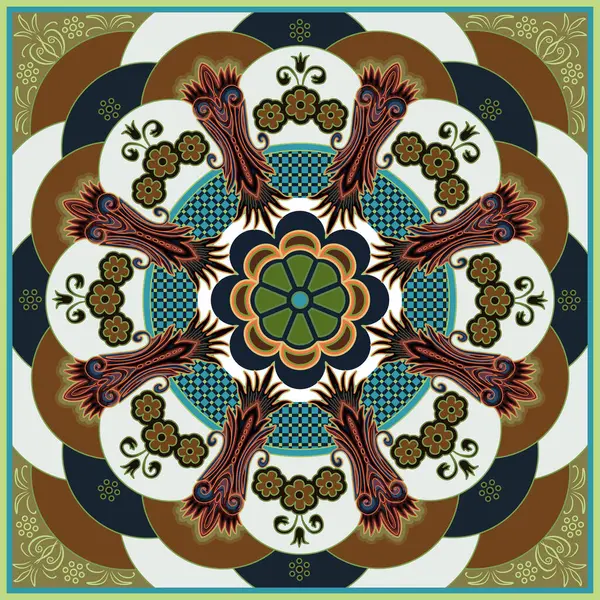 Dekoratif çiçek ve girdapların eşarp deseni