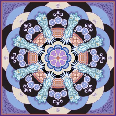 Dekoratif çiçek ve girdaplardan eşarp vektör deseni