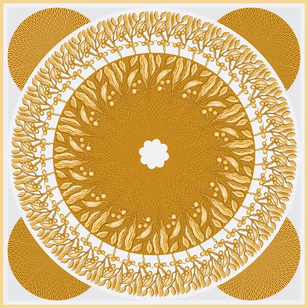 Açık gri bir arkaplanda altın defne çelengi ve zeytin ağacı dallarından eşarp vektör deseni