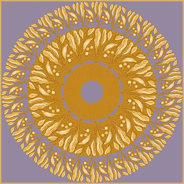 Açık mor bir arkaplanda altın defne çelengi ve zeytin ağacı dalları eşarp vektör deseni