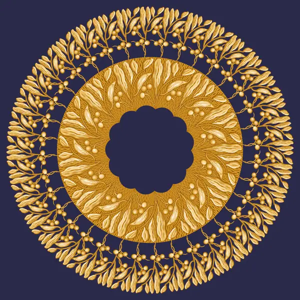 Altın defne çelengi ve zeytin ağacı dallarının koyu mavi arkaplan üzerindeki eşarp vektör deseni