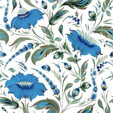 Süslü çiçeklerin dikdörtgen deseni ve beyaz arkaplanda yapraklar