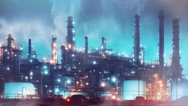 Chemicals Factory Illuminated Colorful Floodlights Night Creating Pollution Gas Price — Stock Video