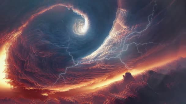 Uragano Fuoco Devasta Paesaggio Nuvoloso Nel Cielo Una Rappresentazione Visiva — Video Stock