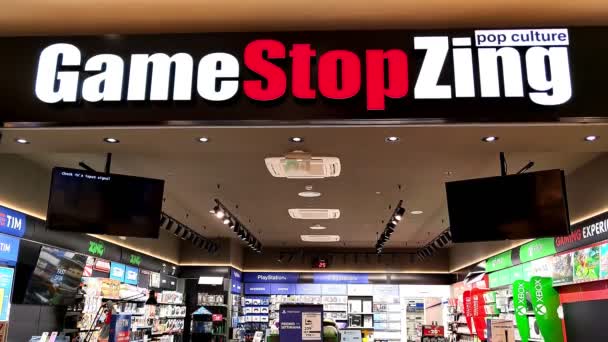 Bologna Italy Dec 2021 New Signboard Gamestop Zing Store Bologna — Stock Video