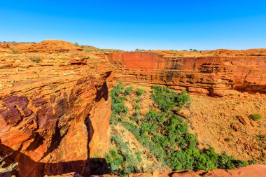 Watarrka Ulusal Parkı, Kuzey Bölgesi NT, Avustralya. Outback Red Center 'da. Krallar Kanyonu Kuzey Duvarı ve yüksek dikey kaya.