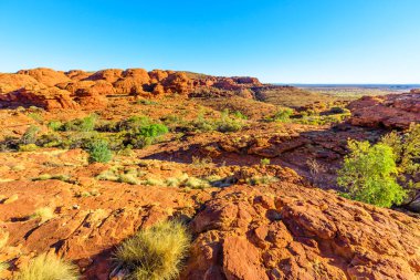 Kings Canyon, Watarrka Ulusal Parkı, Orta Avustralya 'daki Kayıp Şehir adlı sahne kumtaşı kubbeleri. Outback Red Center, Kuzey Bölgesi 'ndeki ikonik eğlence merkezi. Gün batımı ışığı.