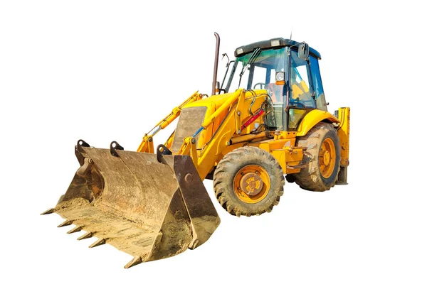 Side View Bulldozer Wheels Mines Pits Building Work Isolated White — Stock Photo, Image