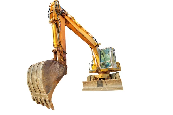 Perspective View Active Long Arm Yellow Excavator Building Work Isolated — Stock Photo, Image