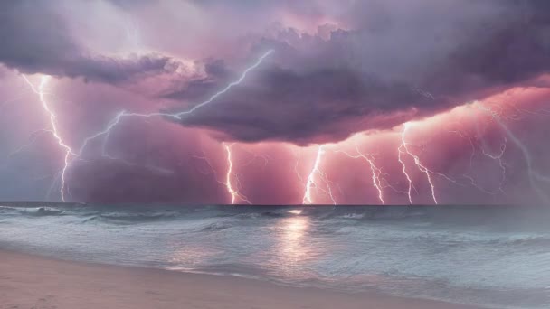 Pericolosi Fulmini Colpiscono Cielo Nuvoloso Oceano Tempestoso Una Tempesta Tropicale — Video Stock