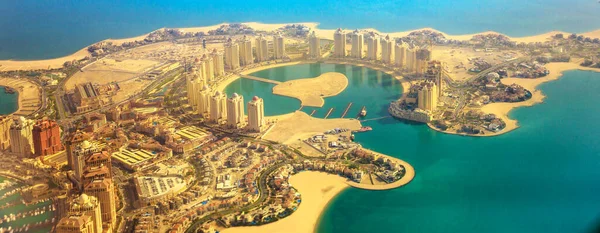 Panorama Panorámico Pearl Qatar Isla Artificial Golfo Pérsico Doha Qatar — Foto de Stock