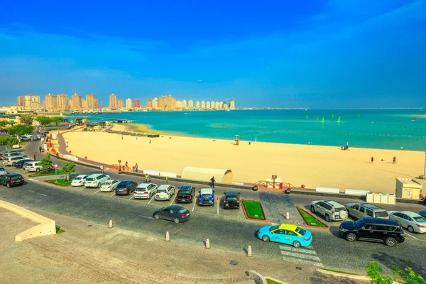 Doha Qatar Februari 2019 Luchtfoto Van Katara Beach Skyline Van — Stockfoto