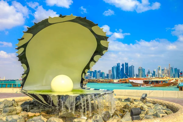Doha Qatar Febrero 2019 Primer Plano Del Emblemático Monumento Ostra — Foto de Stock
