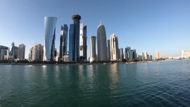 Doha Katar 2019 Február Doha West Bay Magaslat Napnyugtakor Emelkedik — Stock videók