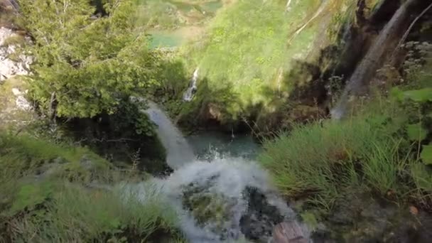 Flygfoto Över Vattenfall Plitvices Nationalpark Kroatien Naturskogspark Med Sjöar Och — Stockvideo