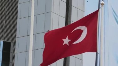 Details of glass skyscrapers with Turkey flag.