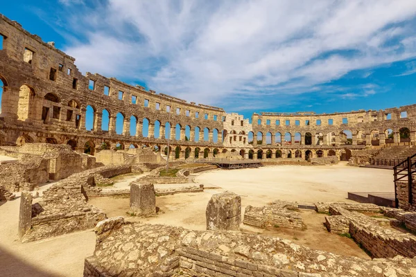 The interior of the Pula Amphitheater, known as the Coliseum of Pula. Well-kept Roman amphitheater in the city of Pula, Istria, Croatia. Built between the years 27 BC and 68 AD by the Roman Empire.