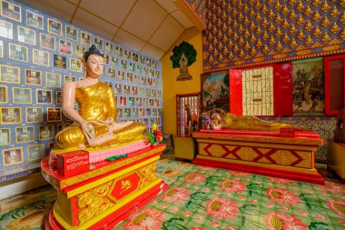 George Town, Penang, Malaysia - Jan 2023: renowned Thai Buddhist temple, Wat Chaiya Mangalaram in George Town of Penang. Established by monks in 1845 and is celebrated for its reclining Buddha statue.